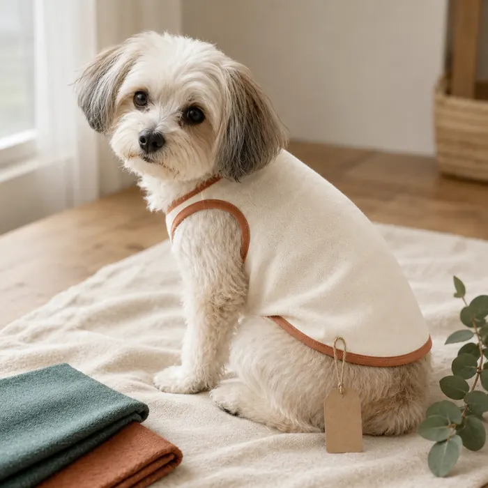 Dog wearing a handmade cotton tank top
