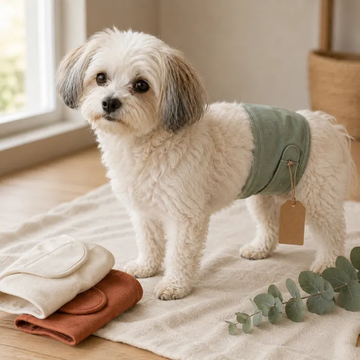Dog wearing a handmade sanitary wrap band